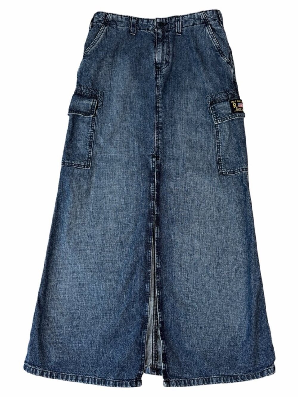 Vintage Ralph Lauren Maxi Cargo Skirt Womens Small Blue Denim Y2K